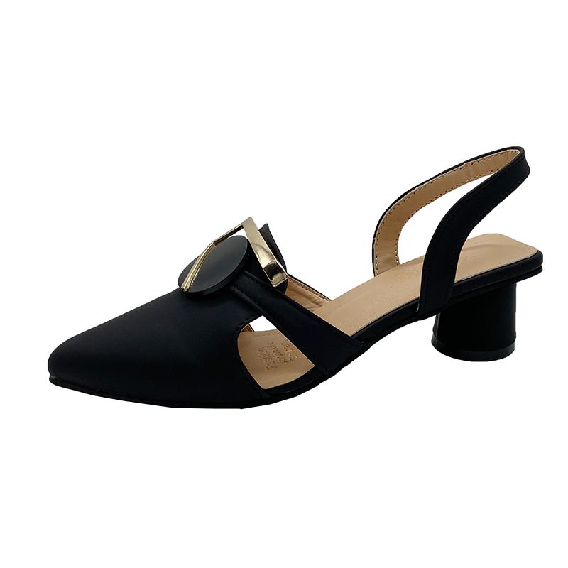 

Баотоу Сандалии на толстом каблуке Весна Новые Острый носок Неглубокий вырез Металлическая пряжка Надеть без застежки Износостойкие Высокие каблуки 40 чёрный