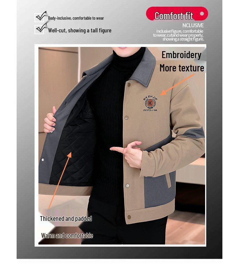 Men's Cotton-Padded Lapel Jacket - Thick, Warm, Casual Wear for Autumn and Winter