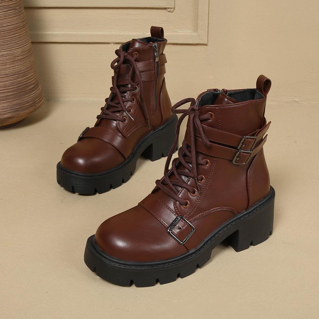 Soft Leather Platform Martin Boots Women's 2025 New Autumn and Winter British Style Internet Celebrity Super Fire Belt Buckle Versatile Short Boots