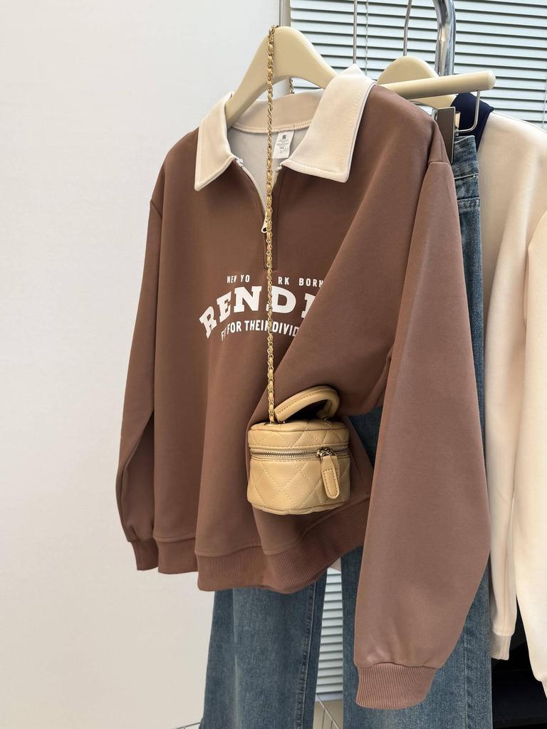 Women's Retro Korean Style Half-Zip Polo Collar Sweatshirt - Early Autumn 2025 Collection