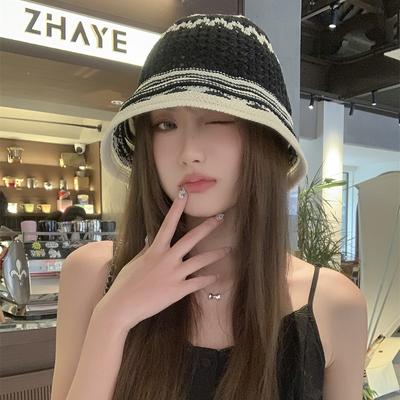 Handwoven Bucket Hat Female Dome Versatile Face Small Summer Hollow Niche Retro Bucket Hat Tide