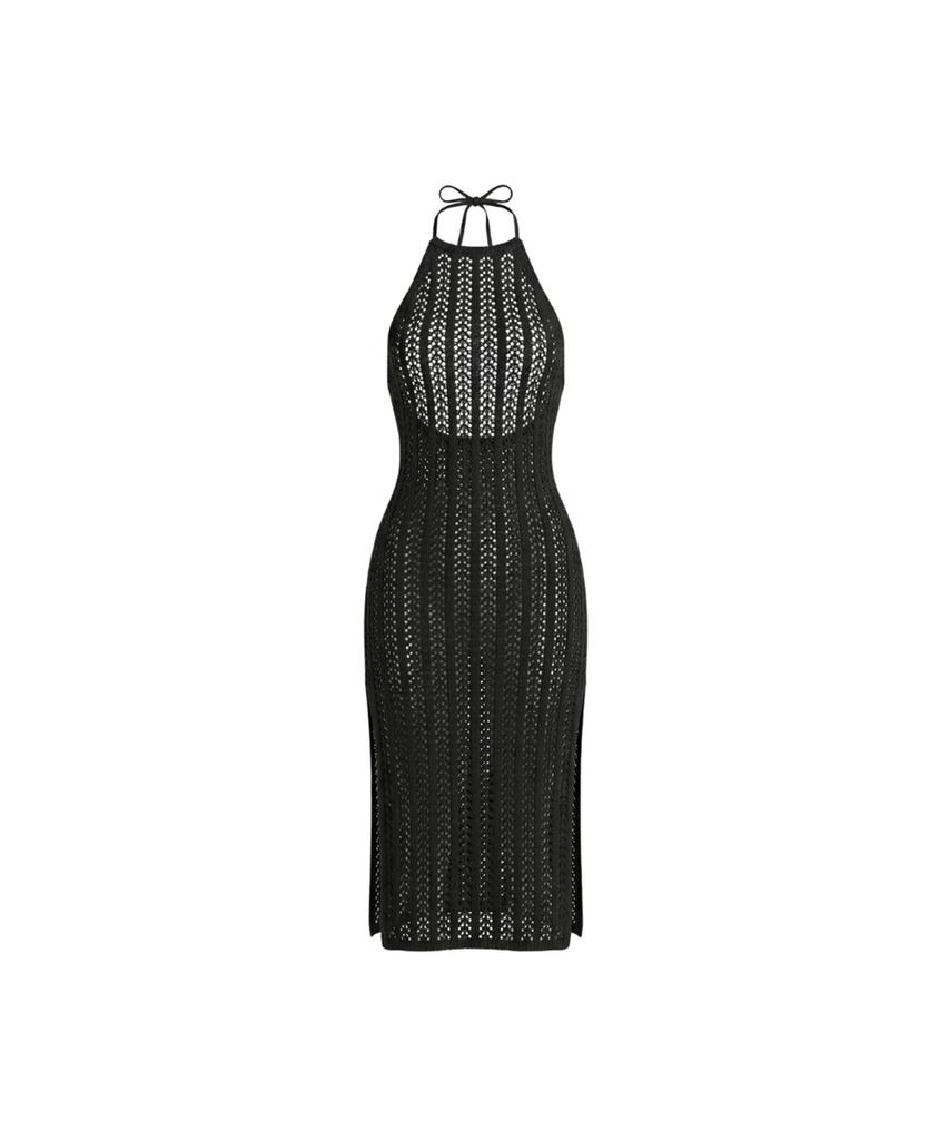 VIKINI VENDER Como See-Through Knit Long Dress Cover-Up - Black