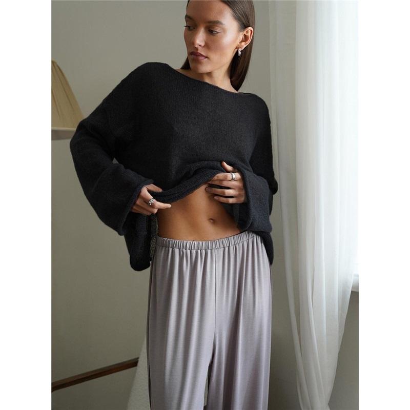2025 Spring Summer Hollow Knit Sweater For Women Soft Loose Knit Long Sleeve Top European American Style Knitted Sweater Women's Fashion Casual Wear