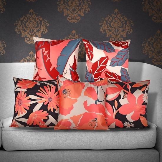 Tropical Floral & Botanical Print Decorative Pillow Set of 5