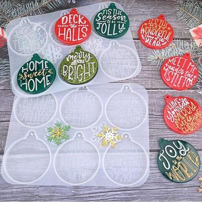 DIY Crystal Epoxy Resin Mold ChristmasLetter Pendant RoundOrnament Silicone Mold for ChristmasTree Decorations Crafting Supplies