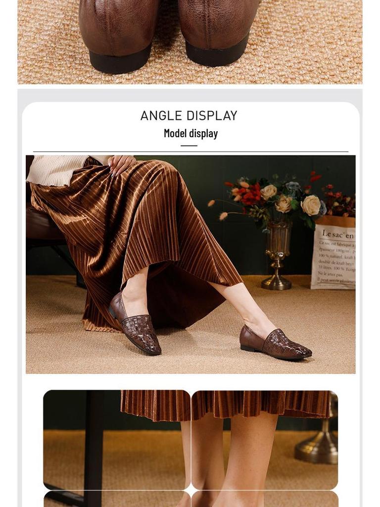 Dámské 2025 podzimní tkané kožené mokasíny - Ručně vyráběné hovězí baleríny pro všechna roční období