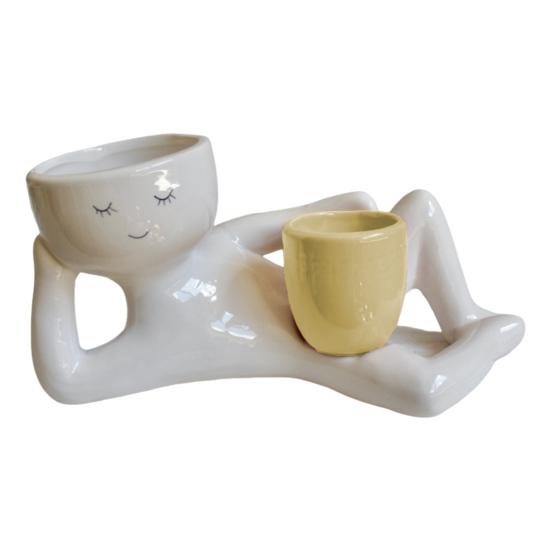 Lazy Guy Planter Resin Lying Down Figure Flower Pot with Drainage Hole