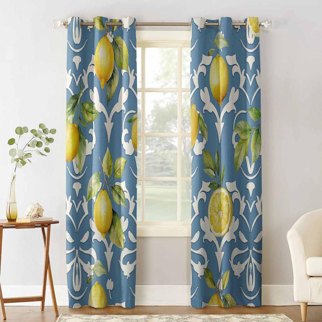 Lemon Leaf Patterns Blackout Curtains For Living Room Bedroom Window Treatment Blinds Drapes