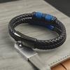 Charm New Blue Men's Leather Bracelets Stainless Steel Magnet Clasp Charms Fashion Punk Bangle Homme Jewelry Gifts