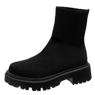 SyfIyno New Socks Shoes Woman Stretch Fabric Mid-Calf Casual Platform Boots Net Red Knitted Short Boots Women Plus Size Booties