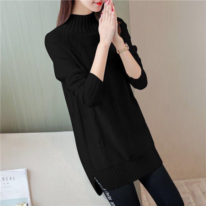 Female Long Section Bottoming Sweater Loose Korean Version of Half High Neck Large Yards Knitted Sweater