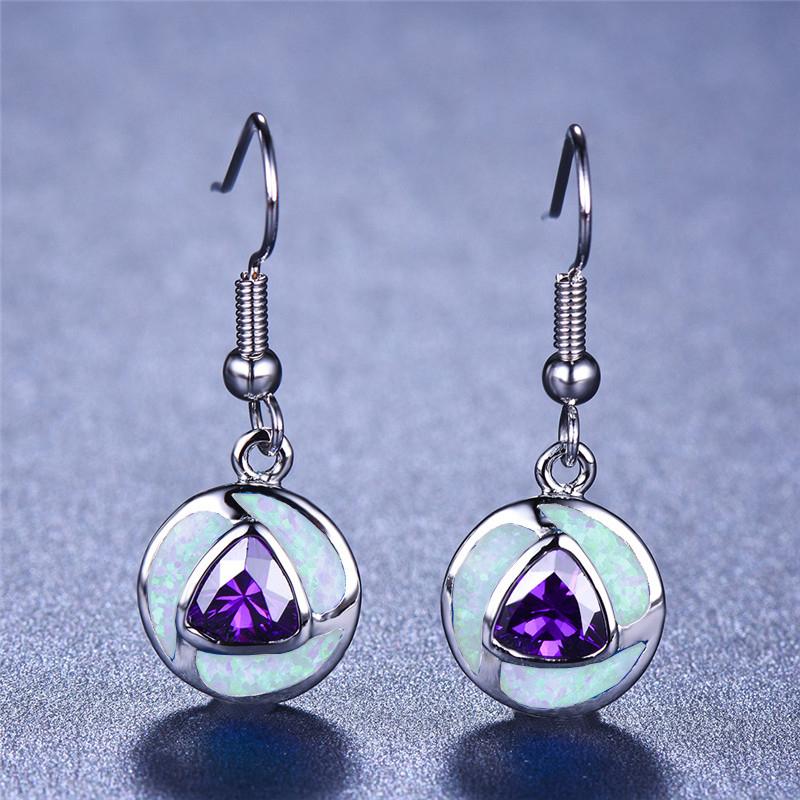 Boho Vintage White Imitation Fire Opal Long Dangle Earrings For Women Geometric Triangle Purple Zircon Earrings Wedding