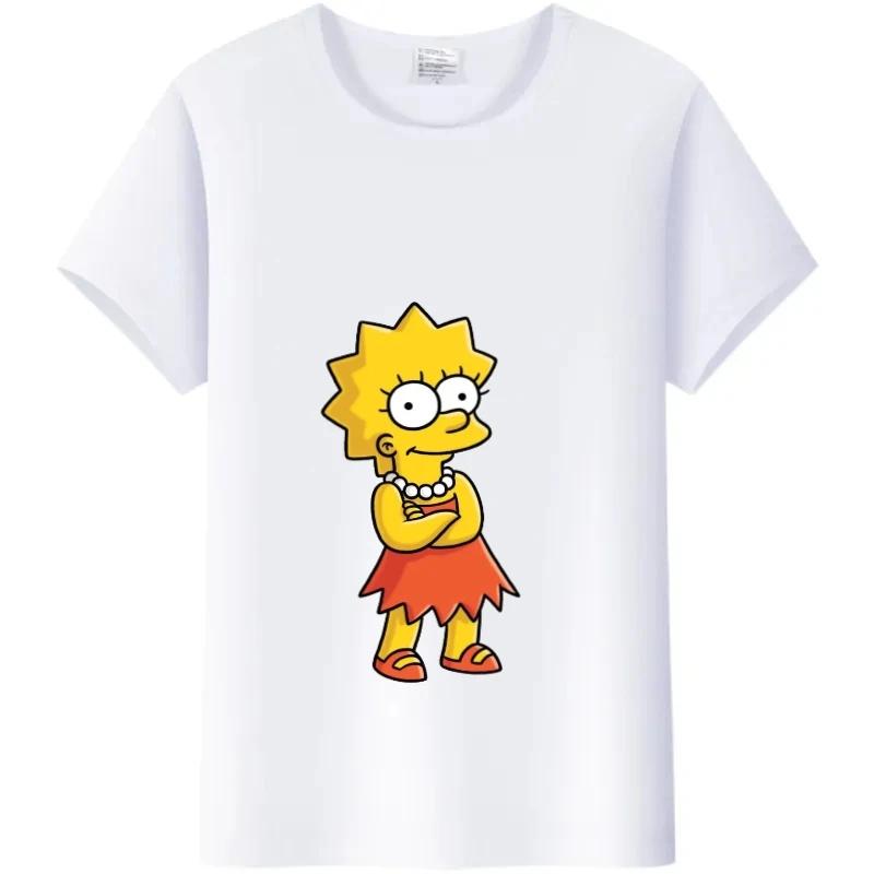 Casual Disney Cartoon Simpson Harajuku T-shirt Summer Blouses Ladies Men White Tees Tops Short Sleeve Blouses Women 90S Tshirt
