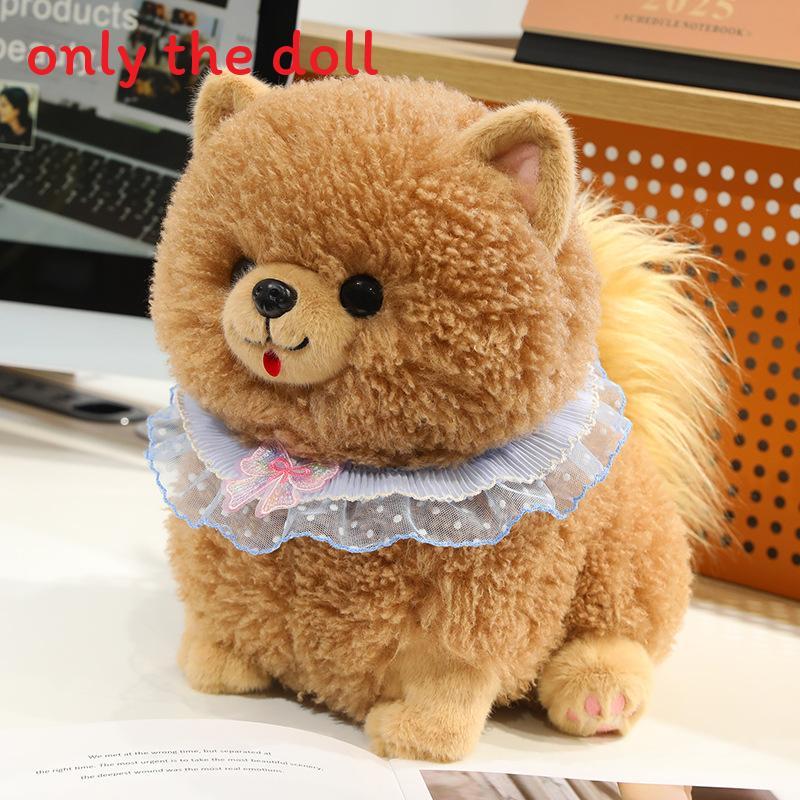 Scarf Lace Cute Pomeranian Plush Doll Children Companion Toy For Room Decor