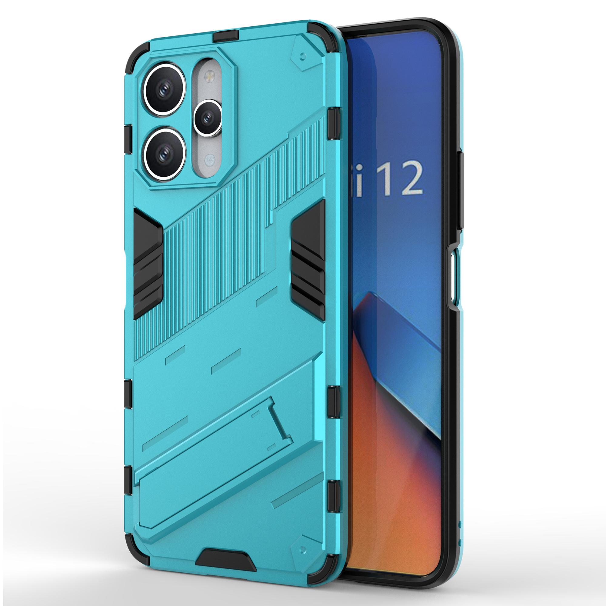 

For Xiaomi Redmi 12 4G/12 5G (Global)/Poco M6 Pro 5G Anti-drop Protective Phone Case Kickstand PC+TPU Phone Cover Baby Blue