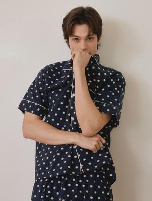 [LUNALUZ STUDIO] Men's Daisy Cotton Short-Sleeve Collar Two-Piece Pajama Set [Shipped from Korea] 100% Authentic