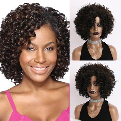 European and American Style Women's Daily Use Natural Looking Afro Wig Fashion Elastic Cap Short Curly Wigs for Black Women