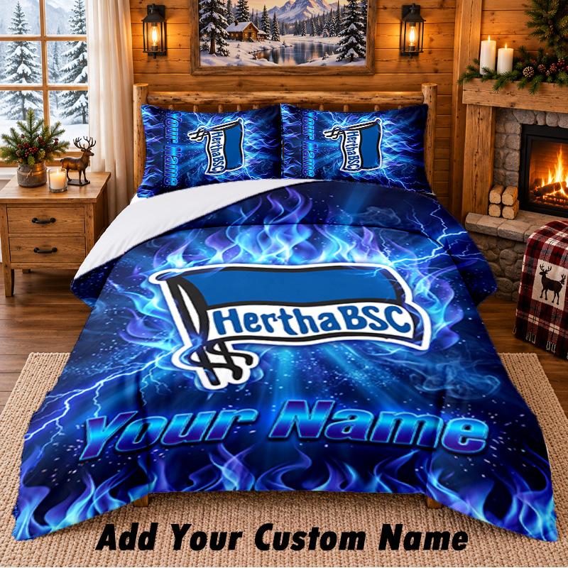 Hertha BSC Ensemble de literie à motif 3 pièces Nom personnalisé, Drap de lit et taies d'oreiller pour chambre à coucher à la maison