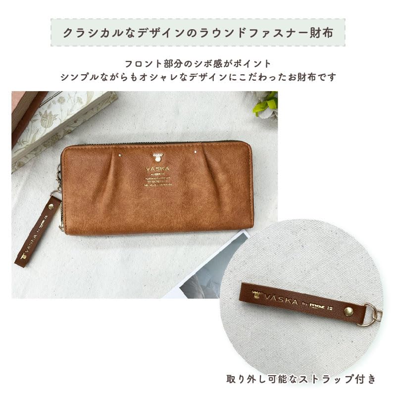 K-PARTS VASKA by moz Roxy Round Zipper Long Wallet, Moz VASKA Moose Wallet, Multi-functional with Card Slots, Perfect Gift for Women, Girls, and