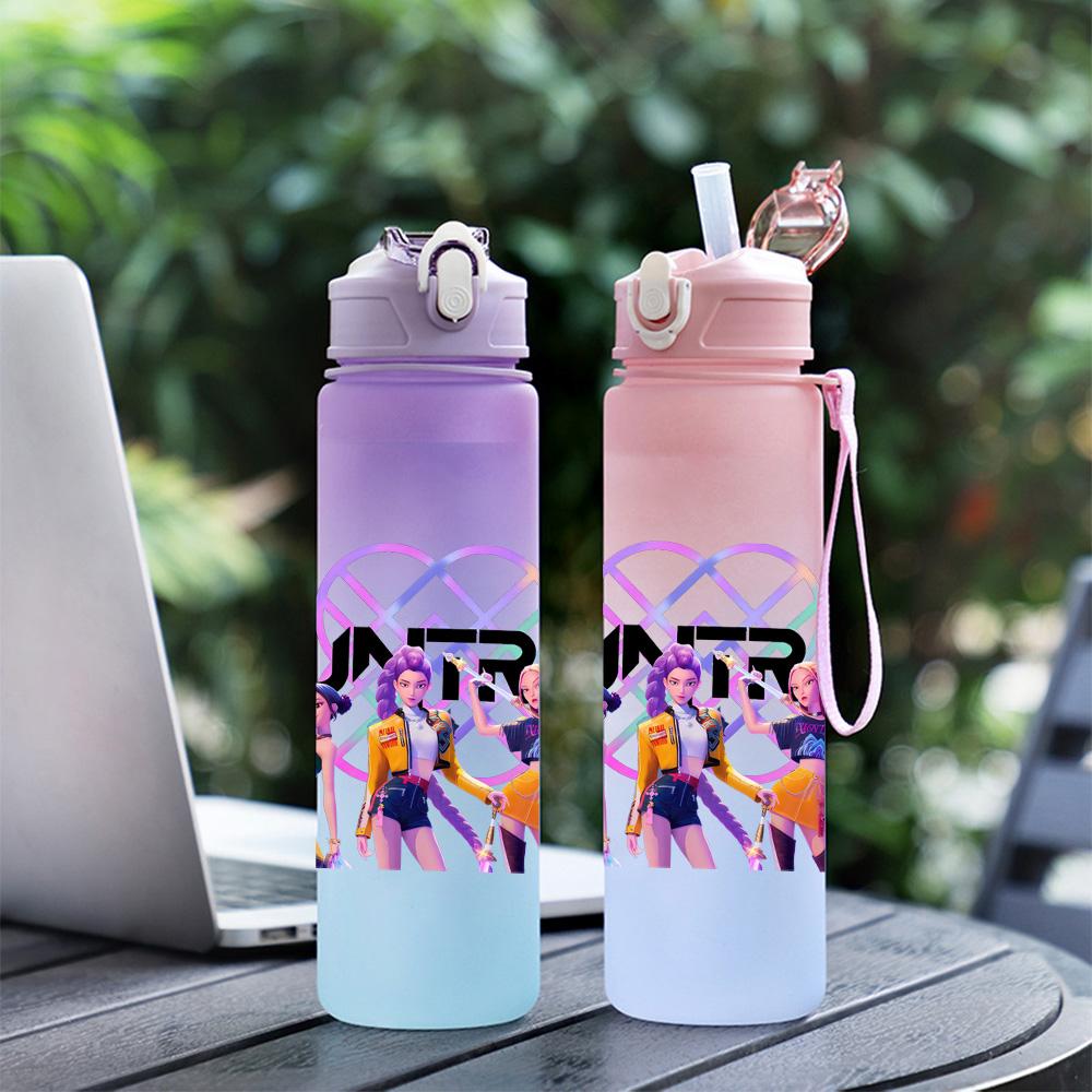 750Ml Water Bottle Cartoon K-Pop Demon Hunters Printed Large Capacity Drinking Cup Portable Outdoor Sports Water Cup Children Kid Gift