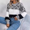 QICED Autumn and Winter Casual Color-blocked Star-shaped Hollowed-out Lantern Sleeve Pullover Sweater for Women