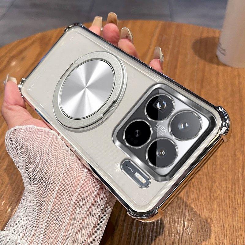 

Вращающийся на 360 градусов магнитный кронштейн Чехол для телефона для Xiaomi 15T 15S 15 14 14T Pro Прозрачный Противоударный Гальванизированный чехол Xiaomi 15 Pro серебряный