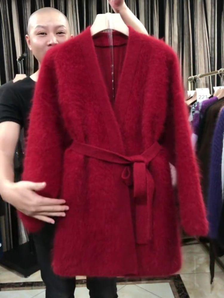 Elegant Fluffy Knit Cardigan – Slim Fit, Autumn/Winter Style