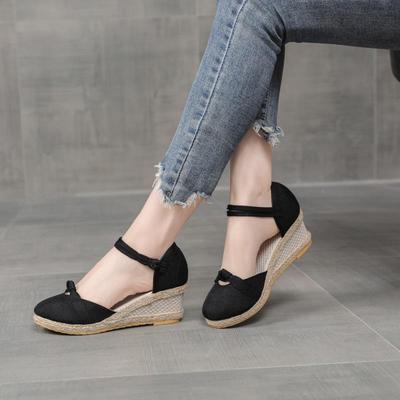 Women's 2025 Summer Slope Heel Roman Sandals - Casual High Heels, European & American Style, Fashionable Korean Design.