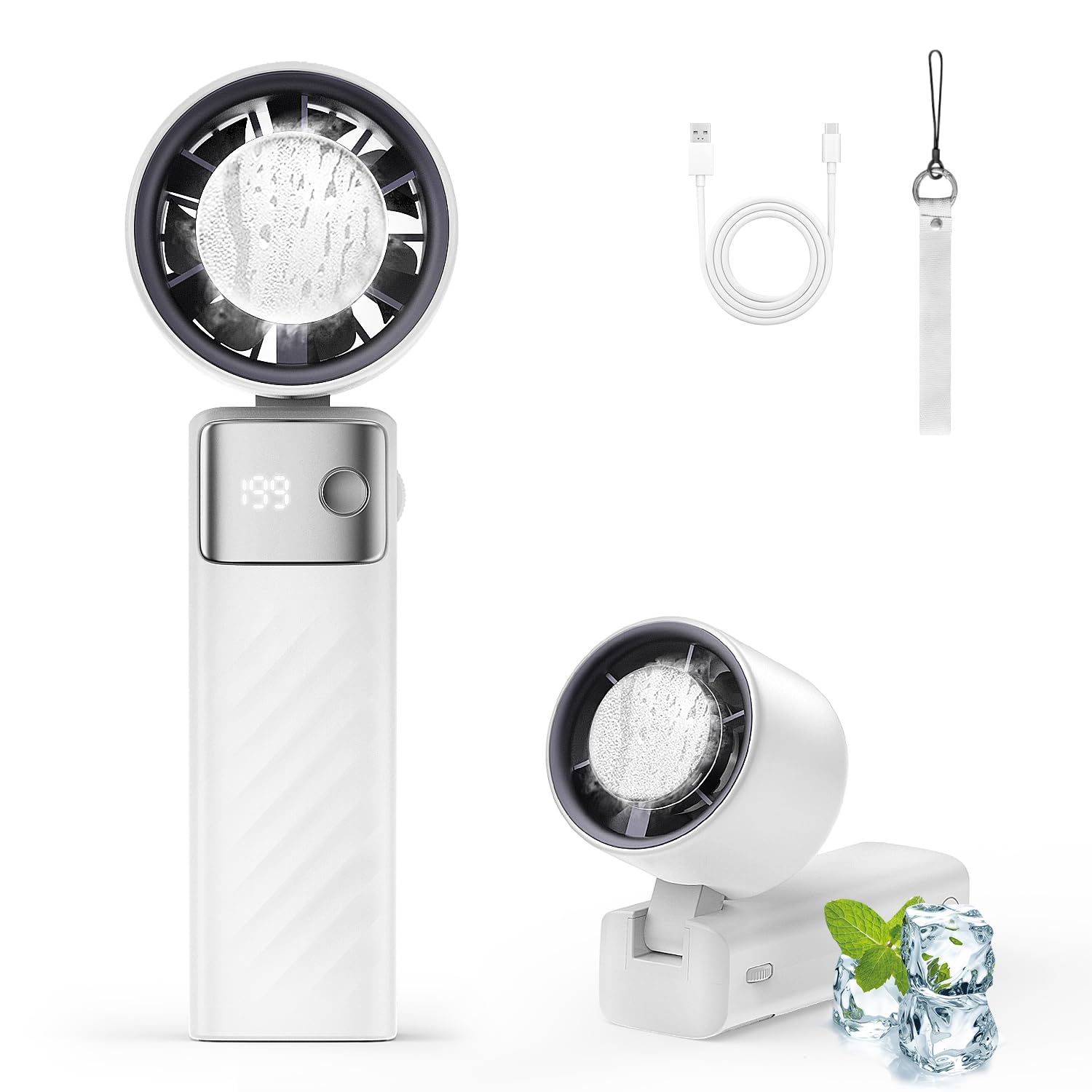 

Новий Освіжаючий Вітер для Охолодження Зручний Ручний Потужне Охолодження Миттєве Охолодження Портативний 7 1 до 199 Безступінчастий Потік Повітря Зручний Маленький USB Ручний РК-дисплей білий