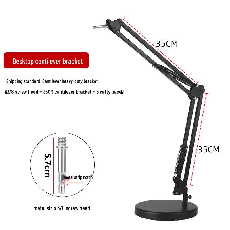Adjustable Dual Boom Arm Microphone Stand for Desktop with Telescopic Base and Tablet Clamp, Perfect for Live Streaming and Singing.