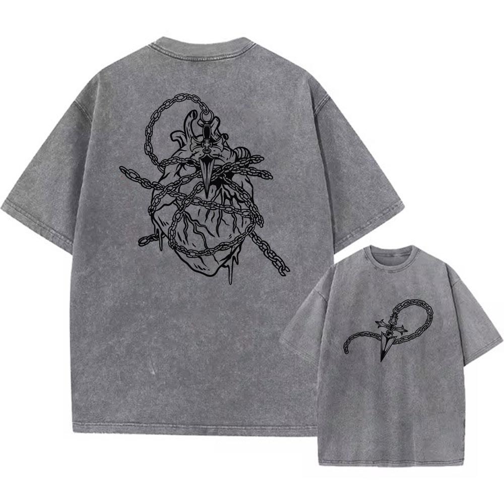 Y2K Vintage Washed Tshirts Hip Hop Retro Punk Anime Hunter X Hunter Print Cotton T-Shirts Harajuku Women Men Summer Top