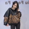 Autumn and Winter Leopard Print Patchwork Leather Cardigan Women's Hot Diamond Long-sleeved Top Versatile Bat Sleeve Leather Jacket
