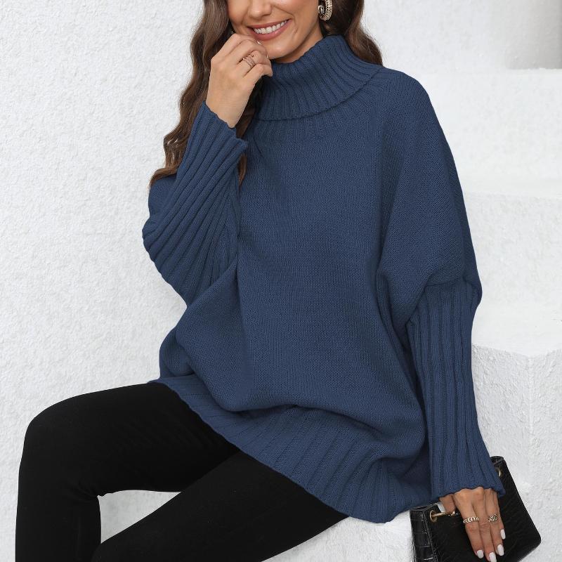 Women's Pullover Sweater, Women's Clothing, Knitted Sweater, Solid Color, High Neck Lapel, Loose Woven Sweater, Top