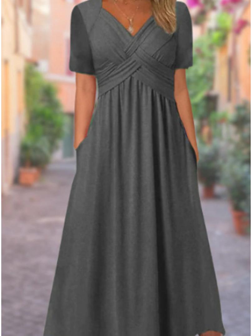 

Women s V-Neck Short-Sleeve Dress 4XL темно-сірий