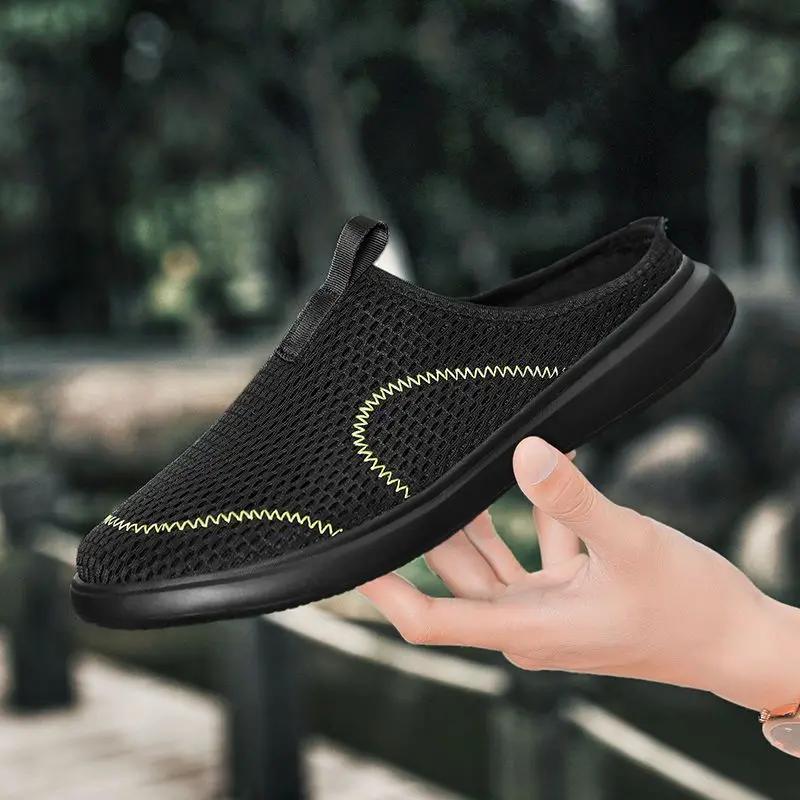 Fashion Beach Hole Male Slipper Mules Flat Half Adult Low Price Casual Slides 2025 Fashion Mascullino Pvc Comfortable Rubber Men's Shoe