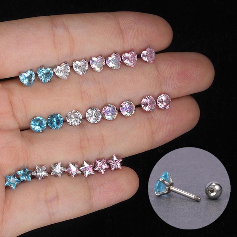 1 Pair 4Mm Multicolor  Stud Earrings For Women Ear Bone Nail Cartilage Ea