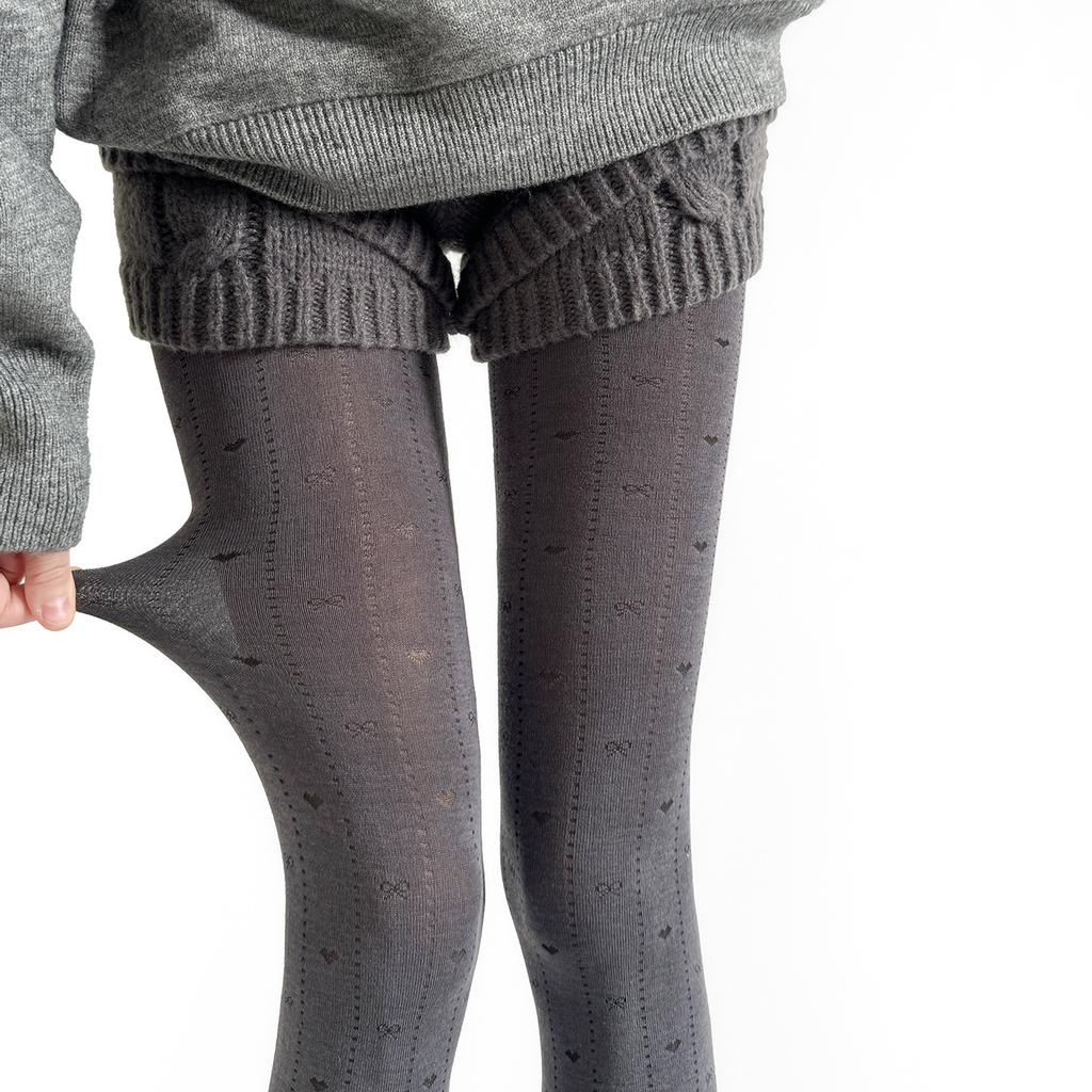 Gray Heart Bow Hollow Jacquard Patterns Women Stockings Sweet Girls Thigh High Stockings Women Tights Lingerie Pantyhose Female