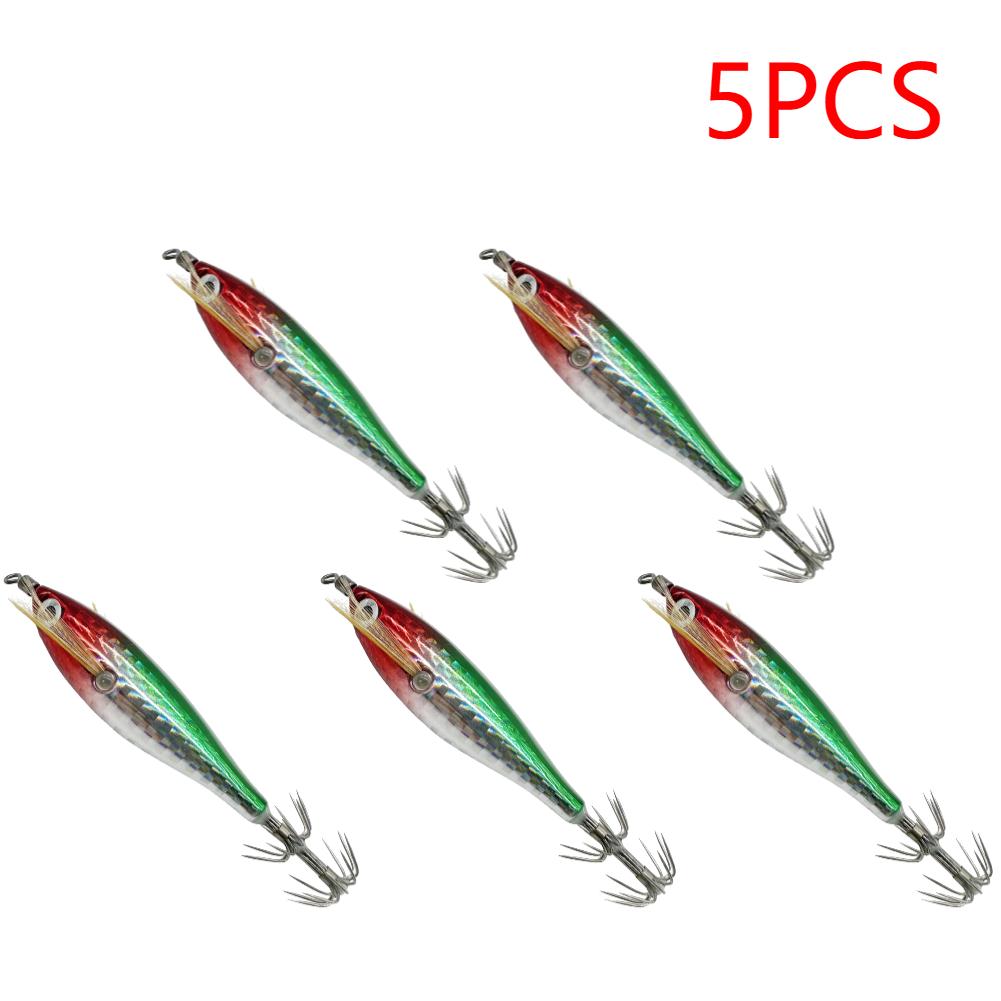 1-10PCS Fishing Lure Luminous Squid Jig Hook 7.5CM 5.5g Artificial Fake Octopus Lures Wood Shrimp Cuttlefish Hard Bait Sea Jigs