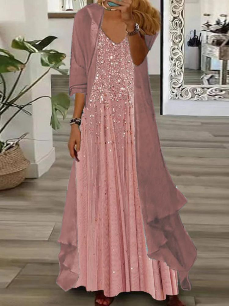 

Женское бирюзовое кружевное платье макси с подходящим кардиганом для повседневной носки XXXL