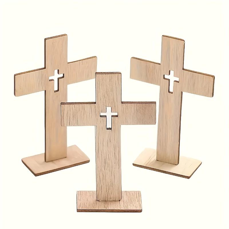24pcs Wooden Crosses for DIY Crafts, Religious Art Projects, Church Communion, Home Decor Wooden Cross Shapes