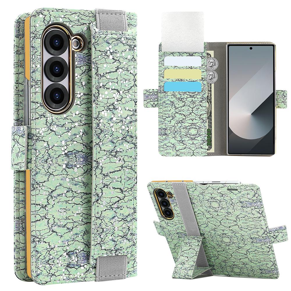 

VIETAO Electroplated Leather Flip Card Wallet Phone Case With Kickstand Holder For Samsung Galaxy Z Fold 7 6 Z Fold 5 Case, Pink For Galaxy Z Fold 7 зелений