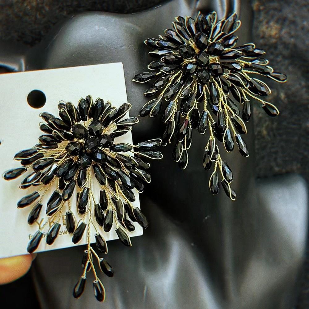 Exaggerated Crystal Beaded Earrings Sparkling Star Shape Snowflake Earrings Handcrafted Bridal Jewelry Hoop Earrings чёрный