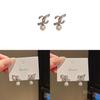 Geometric Zircon Pearl Stud Earrings With Silver Needle Finish For Women