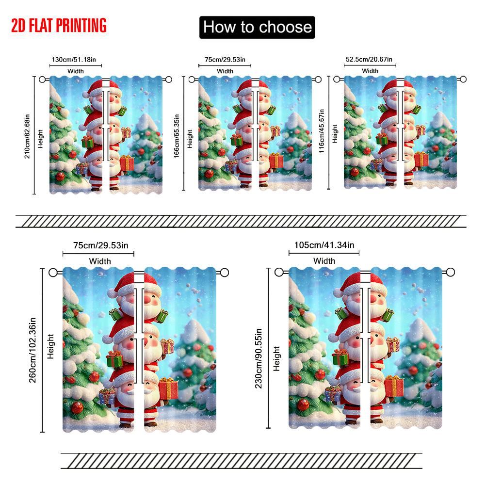 2pcs,2D plane printing Pattern Curtains Snowflakes & Evergreen Trees Versatile Fabric (without rod) Home Decor for Bedroom &