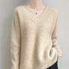 Women's V-Neck Loose Pullover Sweater, 2025 Autumn/Winter Wool Knit Outerwear