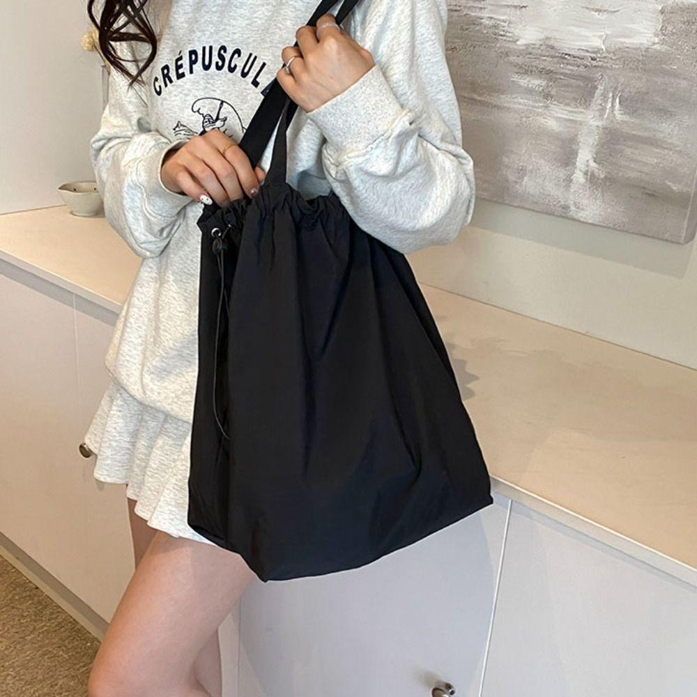 Solid Color Shopping Bag Washable Canvas Handbag Casual Drawstring Tote Bag  Ladies