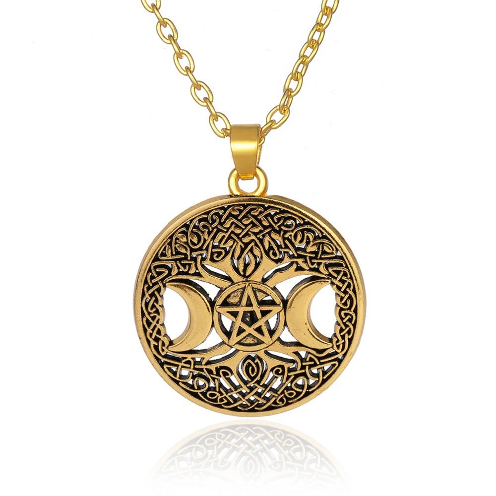 Teamer Wicca Round Necklace Men Norse Viking Runes Tree of Life Seal Pendants Wax Cord Link Chain Men's Necklace Jewelry Gifts