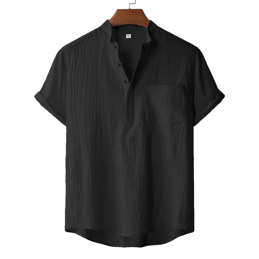 

Мужская летняя футболка из хлопка и льна, пляжный стиль, с коротким рукавом, с вырезом хенли, для отпуска, Гавайи, повседневная, легкая, дышащая, удобная S чёрный