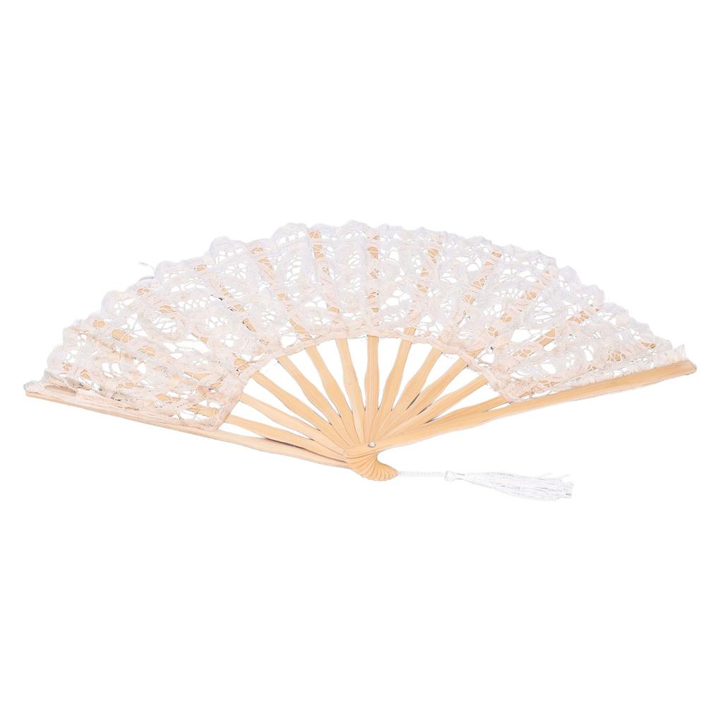 Folding Fan Hallow Lace Bamboo Bones Vintage Style Hand Fan with Tassel for Performance Clothes Decoration Gift