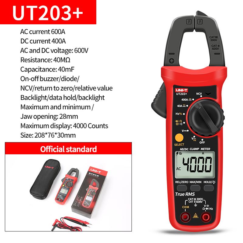 UNI-T UT201/202/203/204 Plus Digital Clamp Meter 400-600A Current Auto Range True RMS Pliers Ammeter Voltmeter Resistance Tester